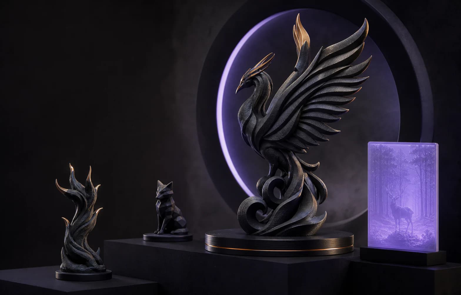 Close view of a premium 3D-printed sculpture showing fine layer texture